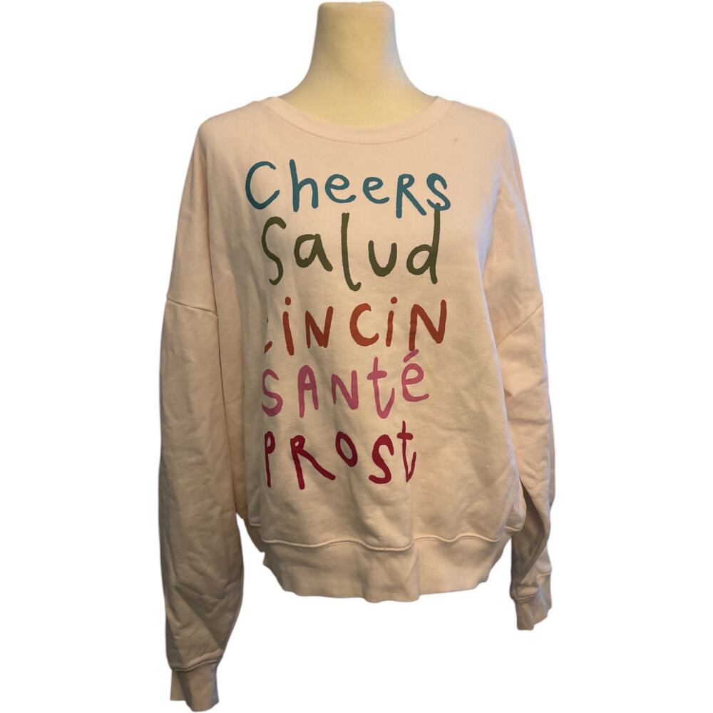 Anthropologie Cream Crewneck Sweatshirt with Multicolor Lettering